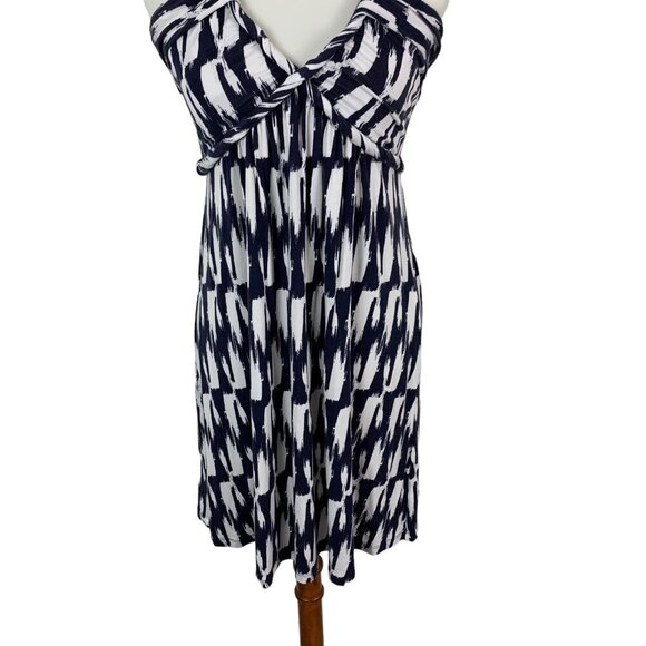 Tart Halter Empire Waist Mini Dress Navy White Medium - Picture 3 of 7